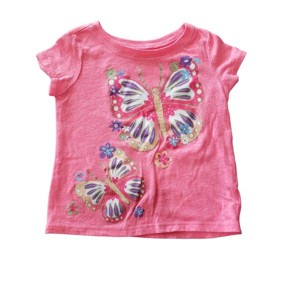 The Children's Place Pink Butterfly Short Sleeved Shirt - Size 2T - Picture 1 of 5